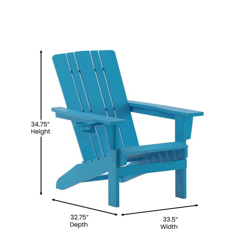 Set of 2 Commercial All-Weather Adirondack Chairs with Cupholders