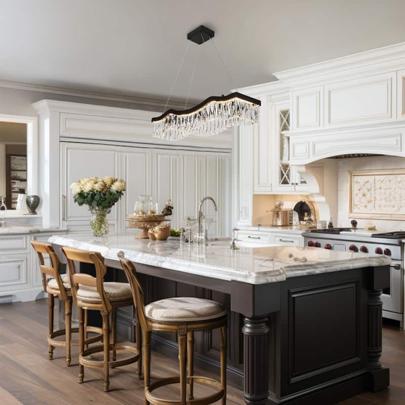 Modern Glam 1-Light LED Crystal Chandelier Kitchen Island Light for Dining Room - W 33.5" x H 9" x D 7.9"