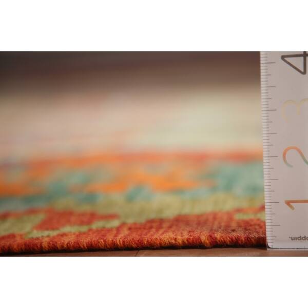 Large Multi-Color Kilim Geometric Rug Flat-Weave Wool Carpet - 10'1