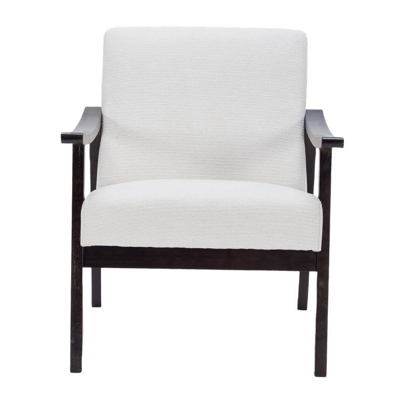 Medieval-inspired modern armchair with high back upholstered chair, solid wood legs