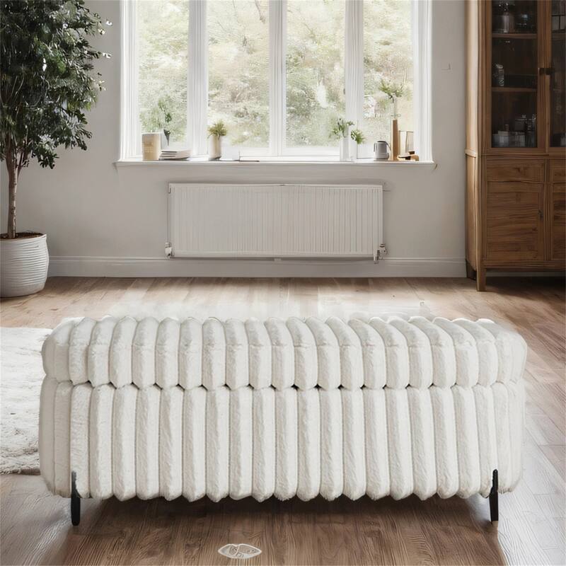 49.2" Curved Flip Top Storage Bench with Metal Legs for Bedroom