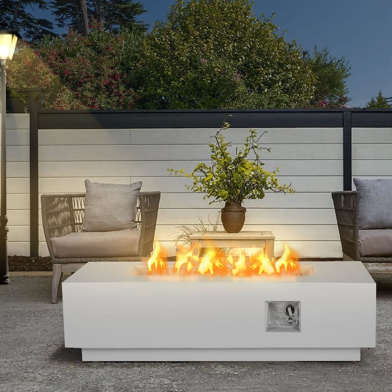 AVAWING 50,000 BTU 56" Rectangle Patio Propane Fire Pit Table - White - Propane