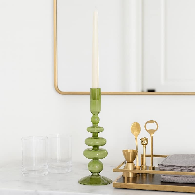 Sculptural Glass Candle Holder with Rounded Accent Base - Modern Tabletop Candle Holder for Any Room