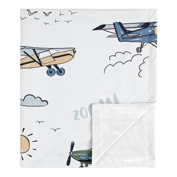 slide 2 of 5, Sweet Jojo Designs Vintage Airplane Boy Baby Receiving Security Swaddle Blanket Green Blue Yellow Airplanes Plane Transportation