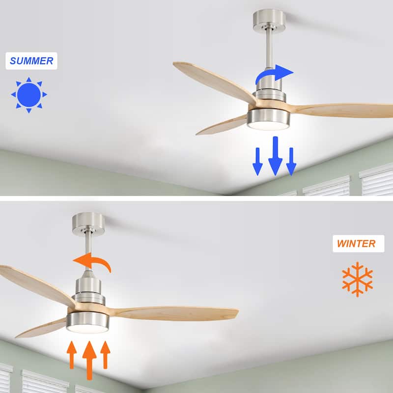 52 inch Wood Ceiling Fan with Light and Remote, Dimmable LED and Reversible DC Motor