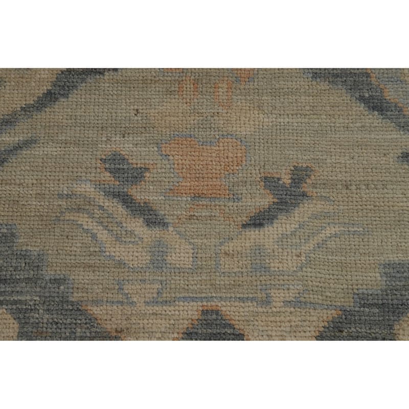 Vegetable Dye Oushak Turkish Rug Hand-Knotted Grey Wool Carpet - 9'2" x 11'10"