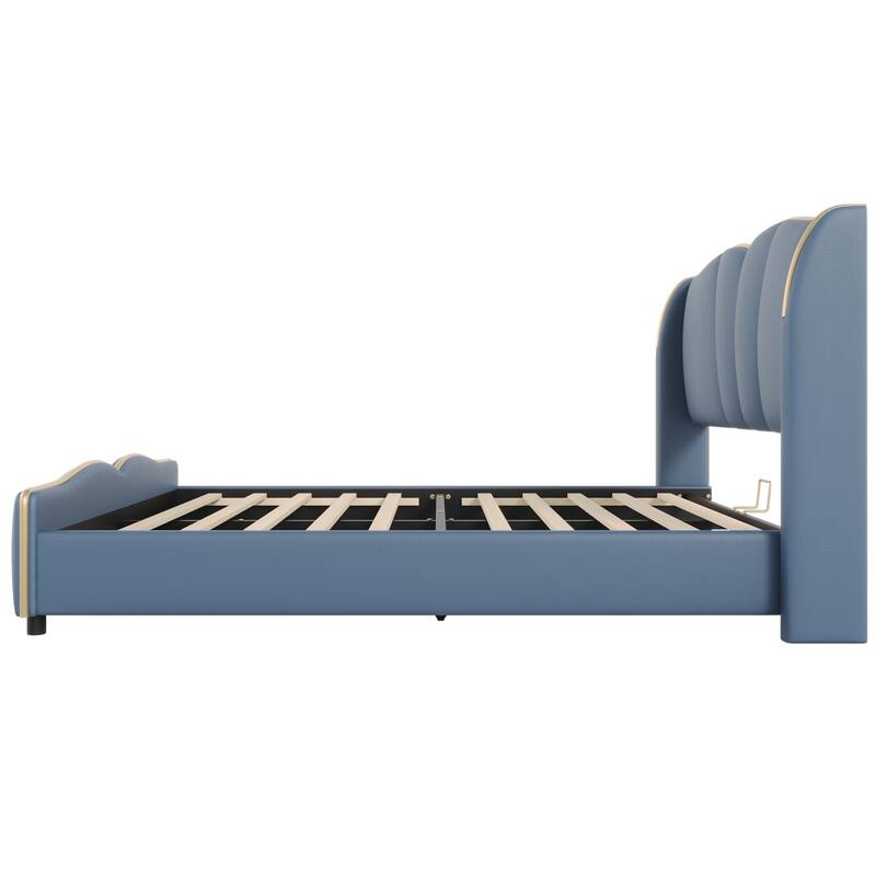 Christopher Knight Home - Emerson Modern Leather Upholstered Bed Frame with Wingback Headboard and Wavy Footboard