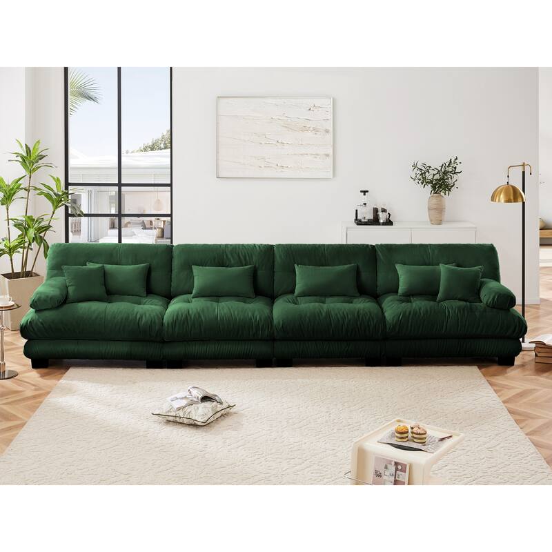 Roomfitters 4-Seater Modular Chenille Sofa, Deep Seat Cloud Couch with Round Bolster Armrests - Green