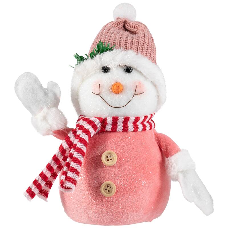 Glittered Snowman with Knitted Hat Christmas Figurine - 8.5"