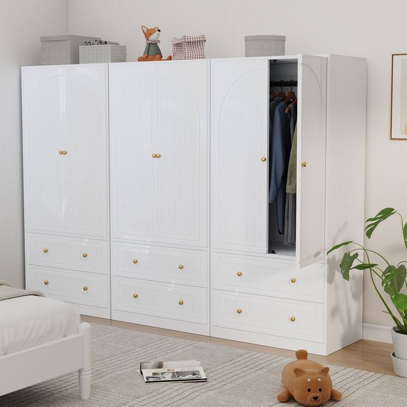 Meyreso 71" White Bedroom Wooden Armoire with Hanging Rod - N/A