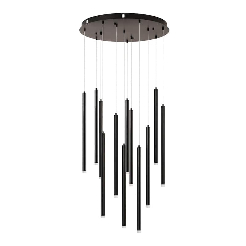 12-Light Stylish Tassel Tube LED Integrated Chandelier - N/A