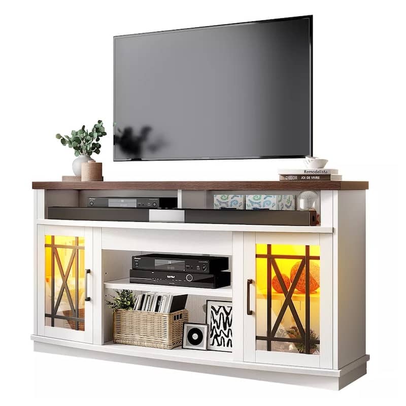 LED TV Stand Cabinet for 80/75/70/65/60" TV Brown & White - 58 inches