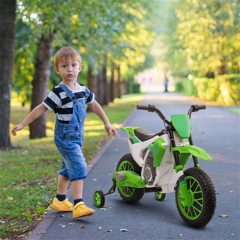 Kids Ride-On Motorcycle 12V with Rechargeable Battery and Dual Shock Removable Training Wheels - 42"L x 20.25"W x 26.75"H