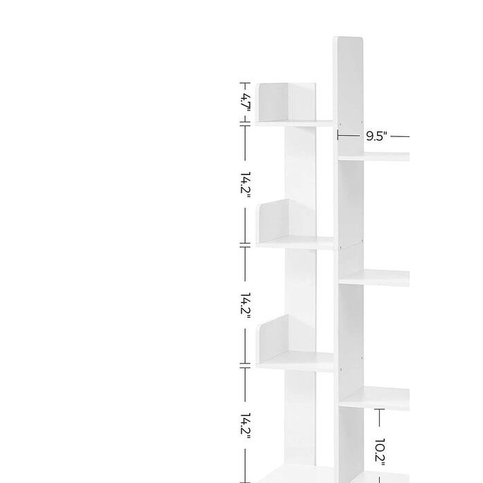Brown Wooden Tree-Shaped Bookshelf with 8-Tier Storage Shelves and Modern Space-Saving Design - 19.7”L x 9.8”W x 55.1”H