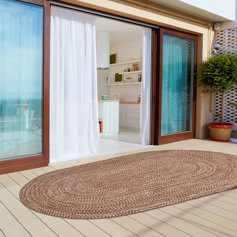 Superior Modern Rustic Bohemian Reversible Multi-Tone Braided Indoor Outdoor Area Rug - 6' x 9' Oval - Brick-White