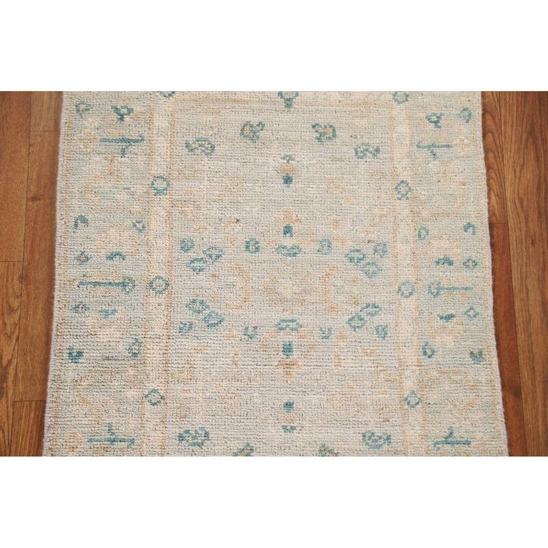 Hand Knotted Oriental 100% Wool Carpet Transitional Floral Green Oushak Area Rug - 2' 9'' X 1' 11''