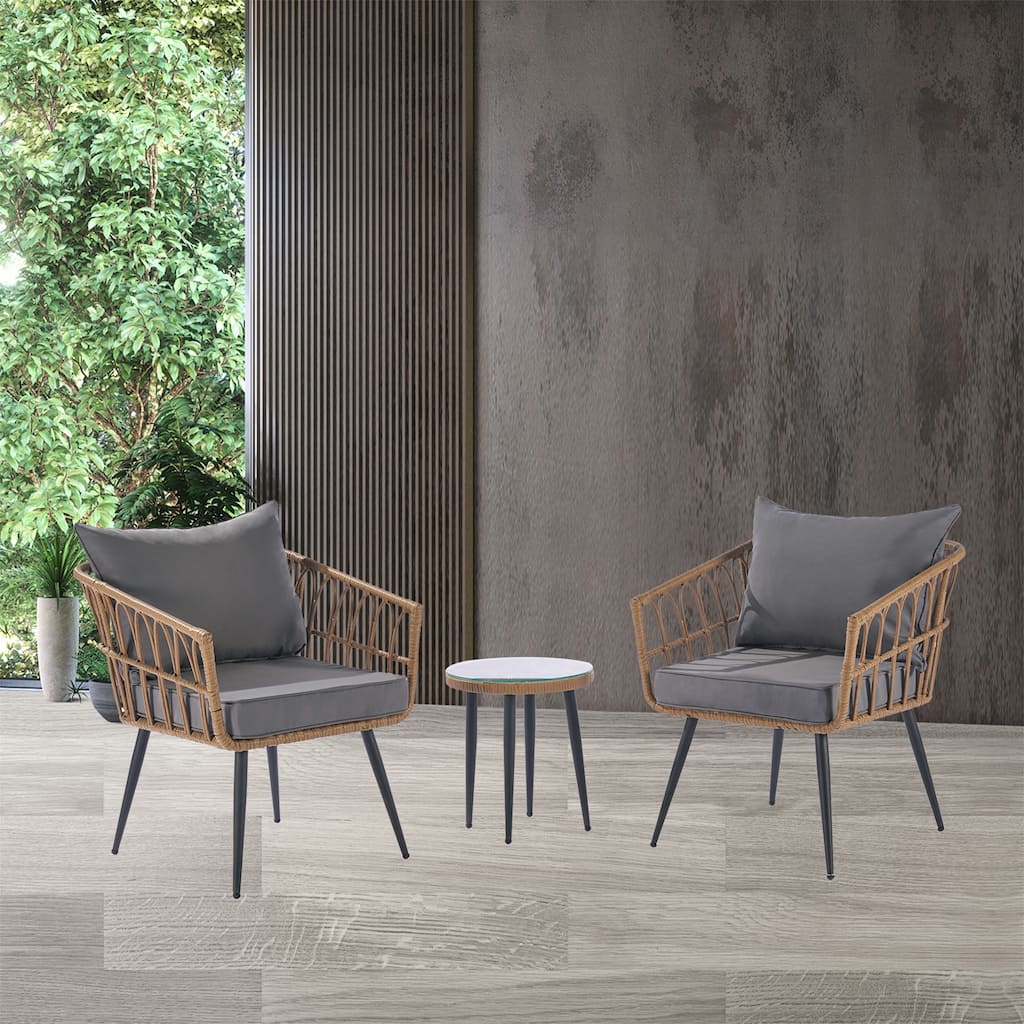 Outdoor Garden Rattan Furniture Sofa and Table Set (Set of 3)