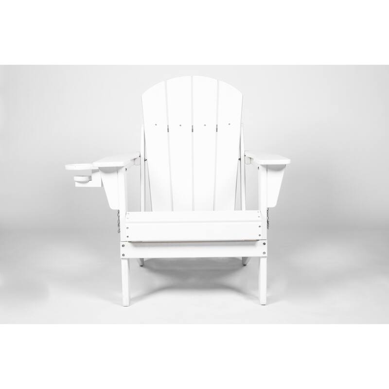 Adirondack Chair Set with Side Table, Folding Adirondack Chairs with Cup Holder, Outdoor Lounge Chairs, 3-Piece