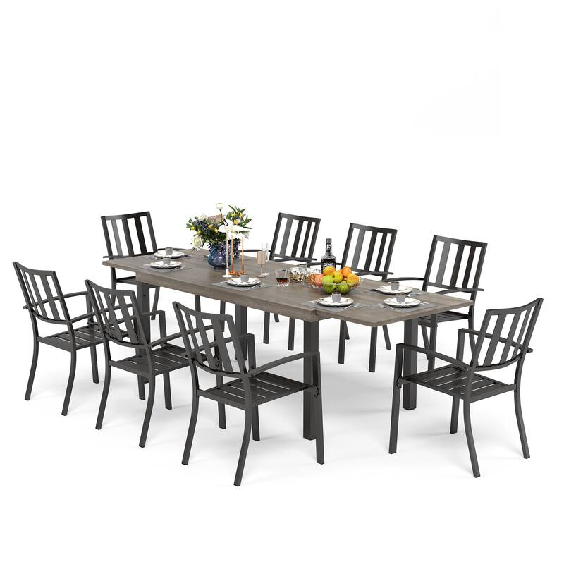 MAISON ARTS 7/9-Pieces Patio Dining Set with Metal Rectangle Expandable Table and Metal Stackable Chairs