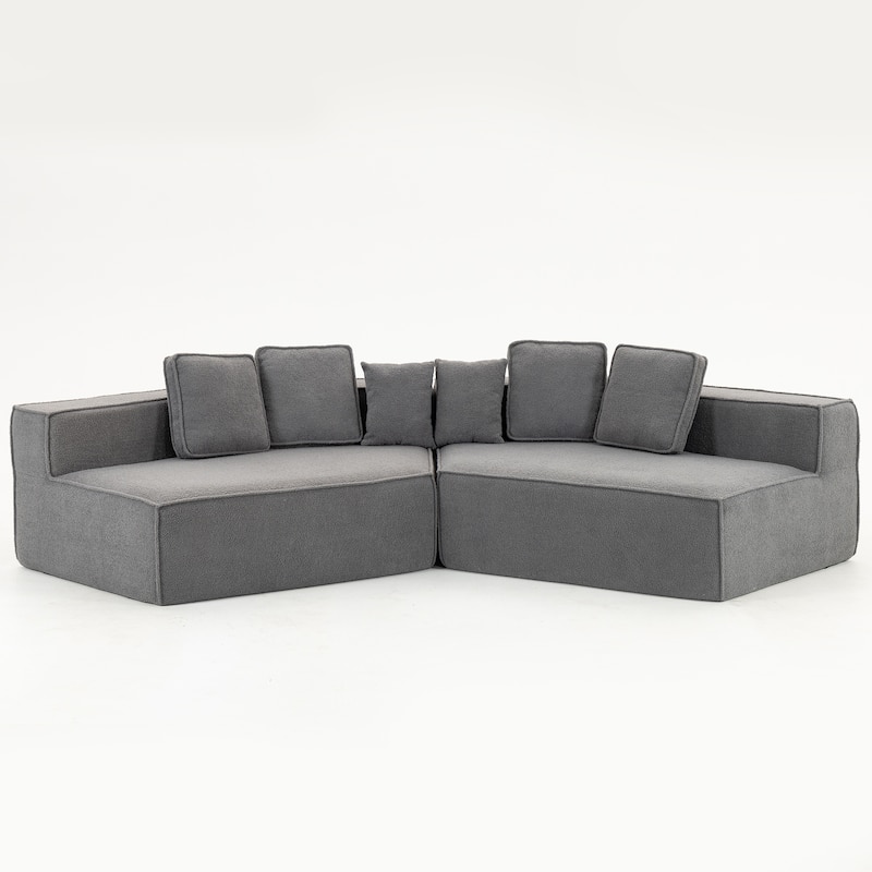 132"Oversized Teddy Fabric Modular Sectional Sofa,Full-Foam Cushion Design with Ultra Soft Feel with Six Cushions