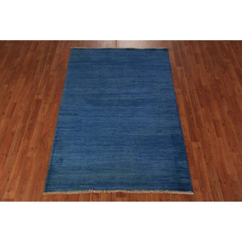 Blue Modern Gabbeh Oriental Rug Hand-Knotted Wool Carpet - 3'11" x 5'9"