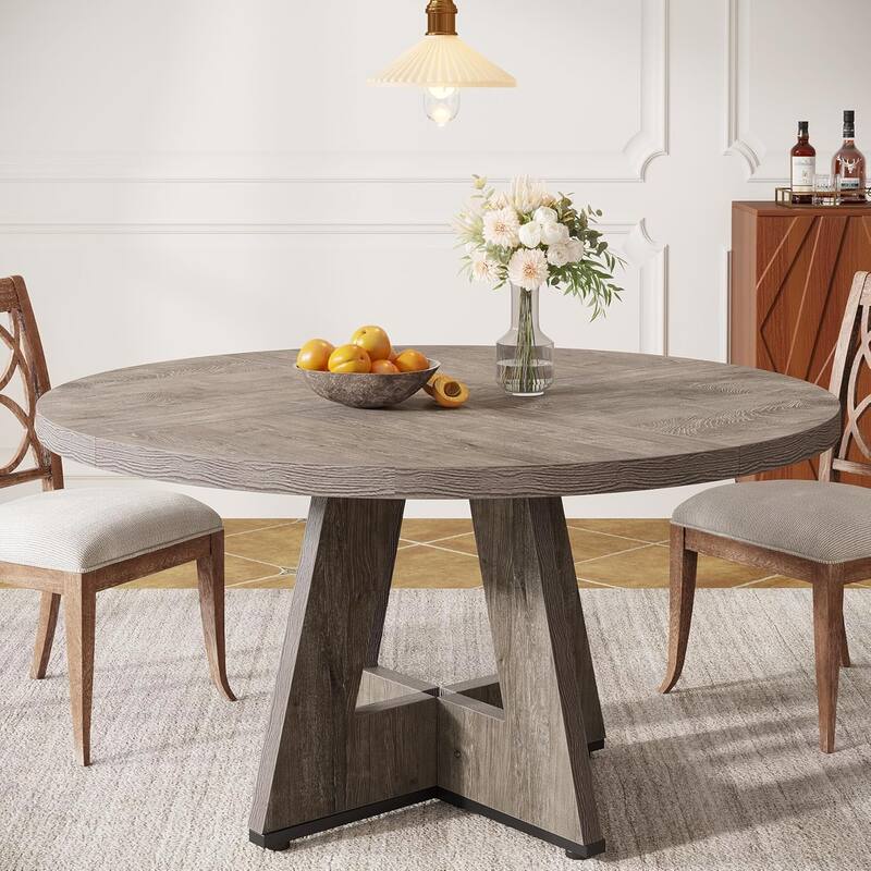 47" Round Dining Table, Wood Top Kitchen Table for Dining/Living Room