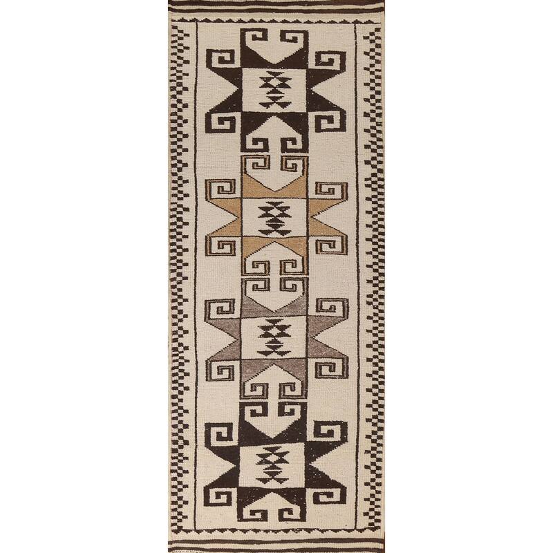 Tribal Beige Plush Anatolian Turkish Runner Rug Handmade Wool Carpet - 3'7"x 11'2"