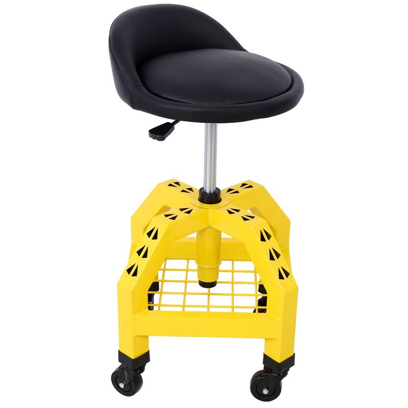 Pneumatic 360 Degree Swivel Stool, Mechanics Rolling Creeper Seat, Heavy Duty Rolling Mechanics Stool, Shop Stool with Casters