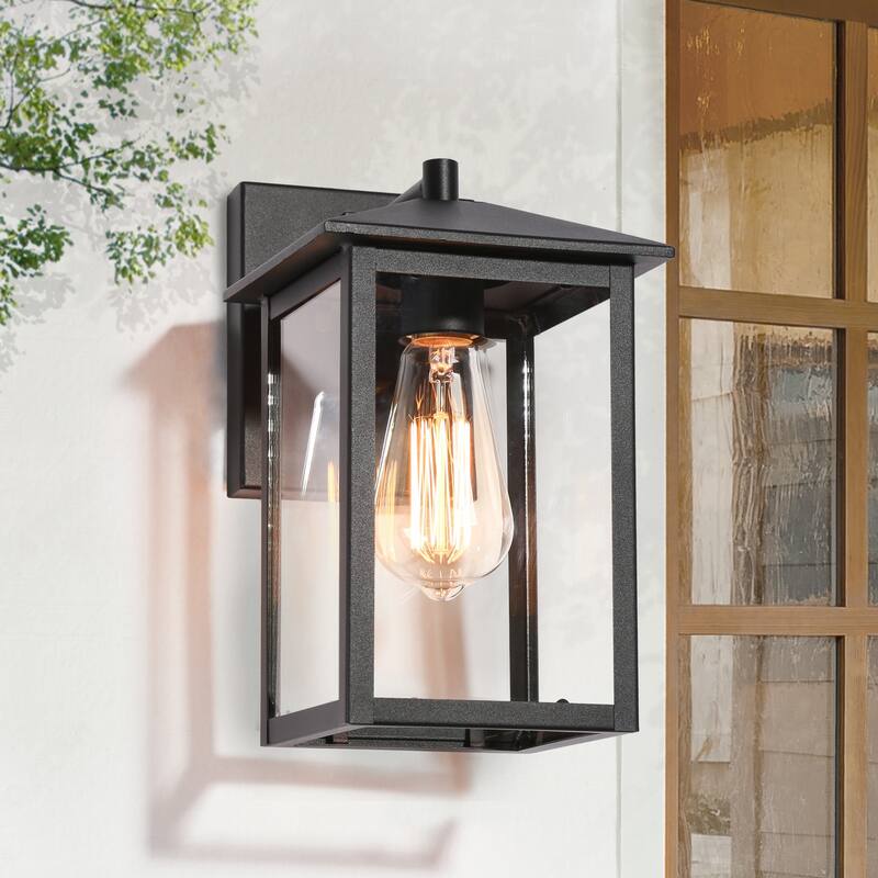 Modern Black 1-Light Outdoor Wall Sconce Farmhouse Patio Lantern - L 6.3" x W 8.7" x H 11"