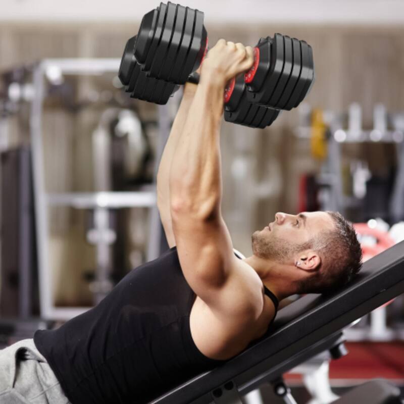Black Adjustable Dumbbell with Steel Weight Plates and Base Suitable for All Type Exercises - 17.71" x 8.26" x 8.26"