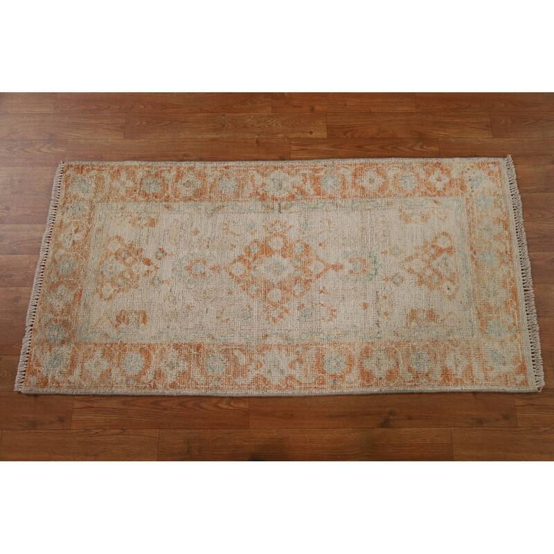 Geometric Oushak Turkish Oriental Rug Wool Hand-knotted Foyer Carpet - 2'0" x 3'10"