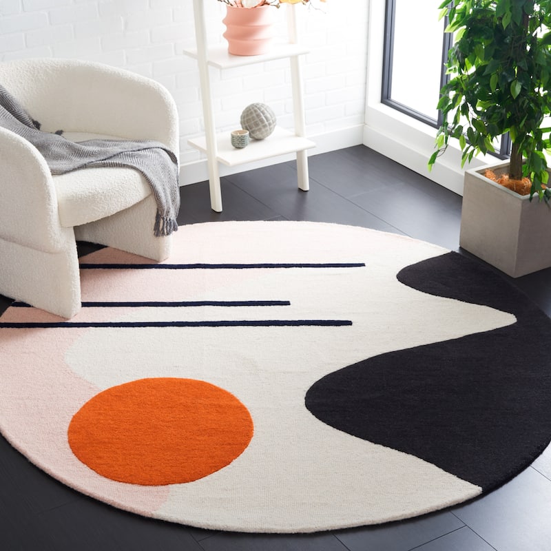 SAFAVIEH Handmade Rodeo Drive Mya Mid-Century Modern Wool Rug - 6' Round - Blush/Black