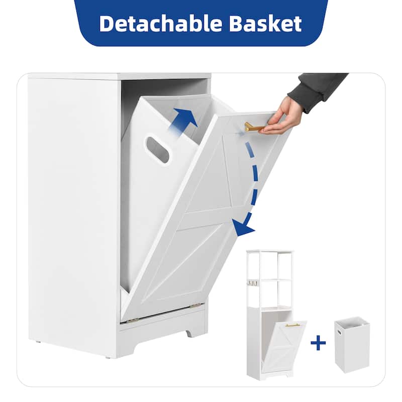 Moasis 53"H 3-Tier Tilt Out Laundry Hamper Bathroom Storage Shelf Cabinet with Basket