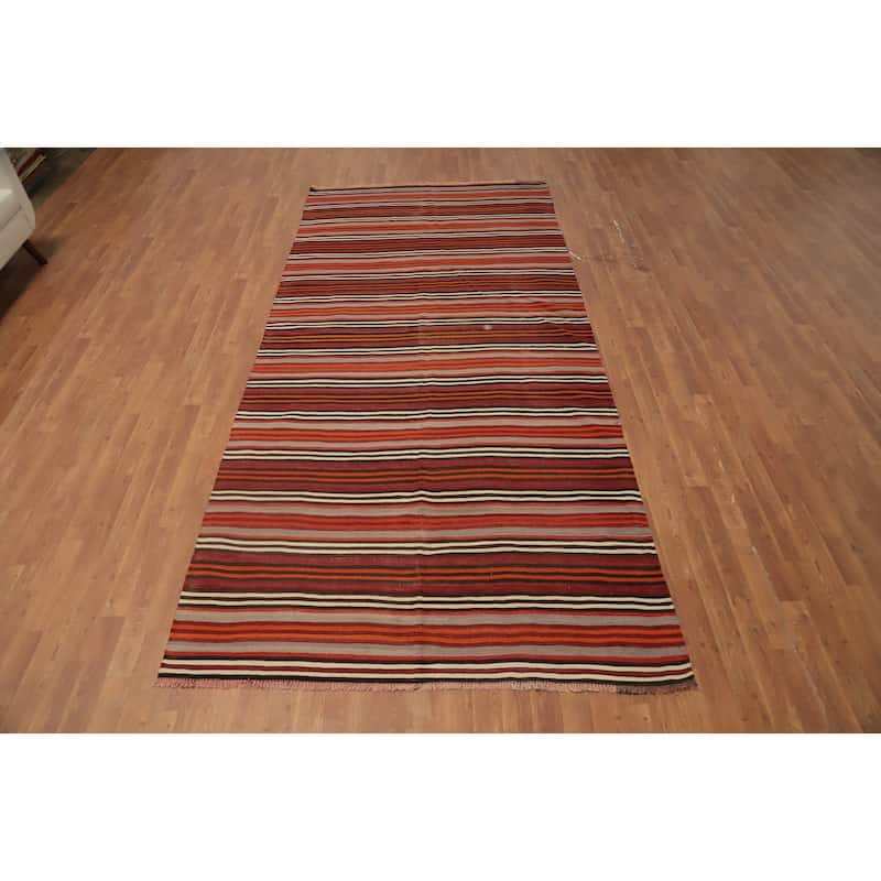 Hand Woven Oriental 100% Wool Carpet Southwestern Geometric Oranges & Rust Kilim Area Rug - 11' 0'' X 5' 2''