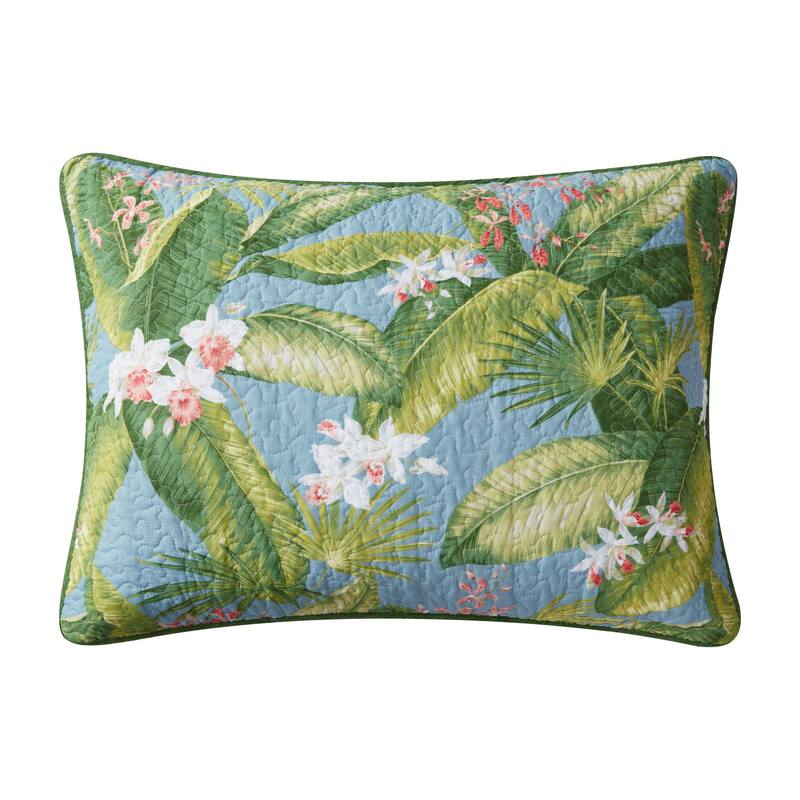 Tommy Bahama Aregada Dock Tropical Foliage Soft Textured Quilt (Blue, 3 Piece Set)