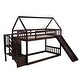preview thumbnail 24 of 25, Wooden Modern Twin over Twin House Bunk Bed with Slide and Storage Staircase, Featuring a pitched roof and wall section.