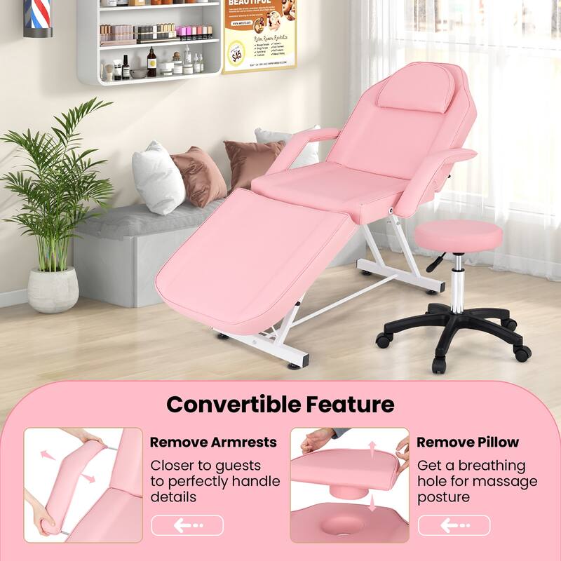 Gymax 73'' Facial Chair w/ Hydraulic Stool Adjustable Backrest &