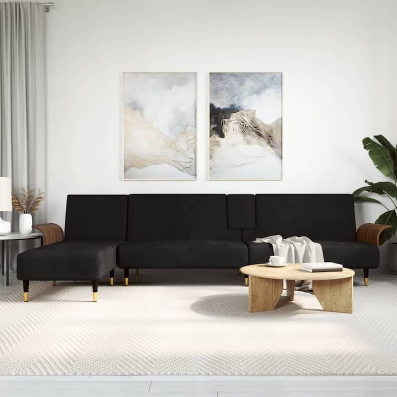vidaXL L-shaped Sofa Bed Black /Dark Gray 109.8"x55.1"x27.6" Velvet - 109.8" x 55.1" x 27.6" - Black