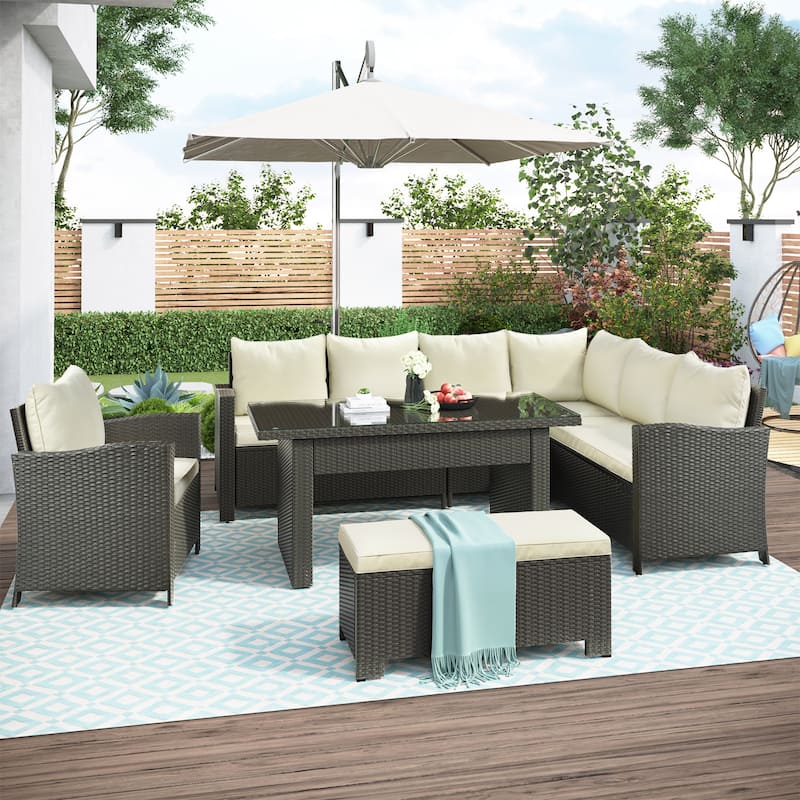 Patio Furniture Set, 6 Piece Outdoor Conversation Set, Dining Table