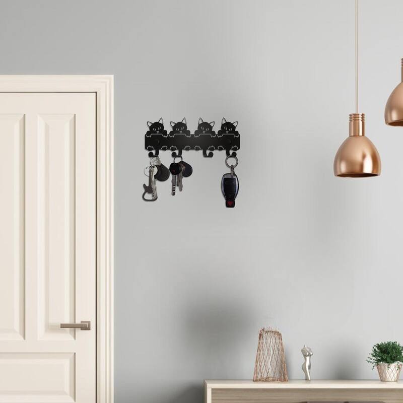 Black Metal Wall Hook Rack Space Saving 6 Hook Organizer for Towels Coats and Accessories - 6.45”L x 2.71”H