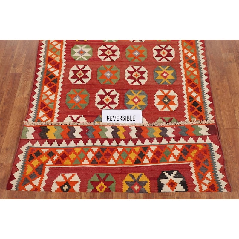 Vegetable Dye Kilim Qashqai Persian Vintage Flatweave Wool Carpet - 3'11"x 6'4"