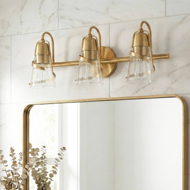 24" Modern Gold Seeded Glass 3 Light Dimmable Bathroom Vanity Lights Wall Sconce