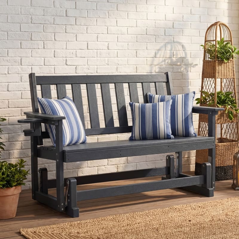 COSIEST HDPE Outdoor Glider Bench, Weather Resistant Patio Swing Chair with Cup Holder, 2-Person Rocking Bench in 3 Colors