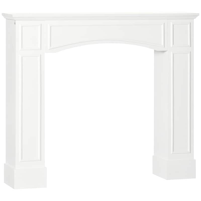 Modern White MDF Fireplace Mantel with Decorative Top Board for Living Room Display - 45.25" W x 9.25" D x 39.25" H