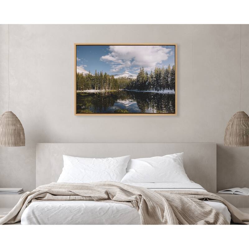 Kate and Laurel Sylvie Mountain Reflection Canvas by Patricia Hasz - 23x33 - Plastic - Natural