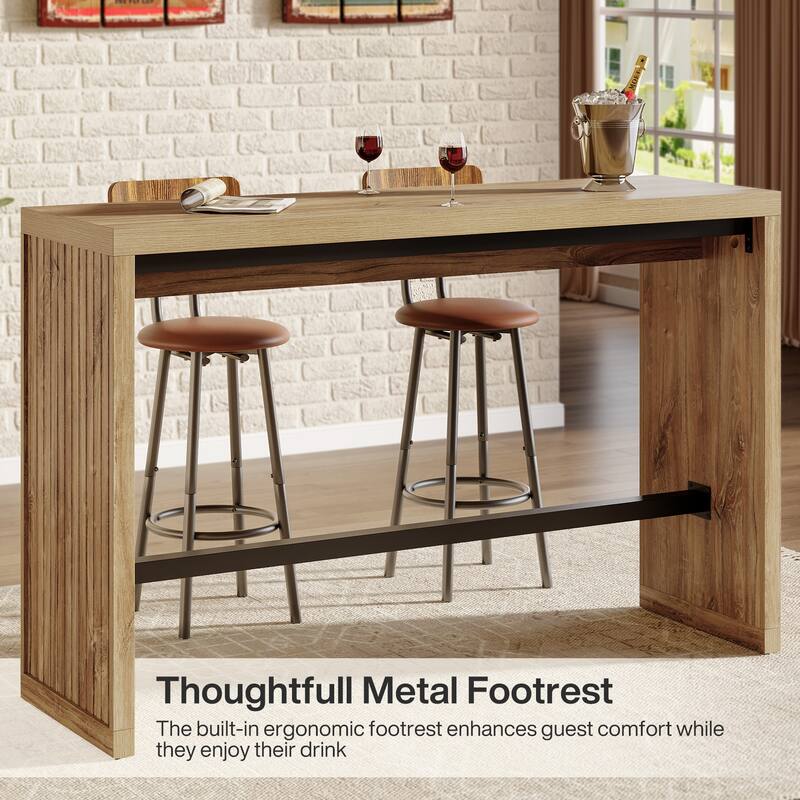 55 Inch Wooden Bar Table with Metal Footrest - 55.11" W x 15.59" D x 37.40" H