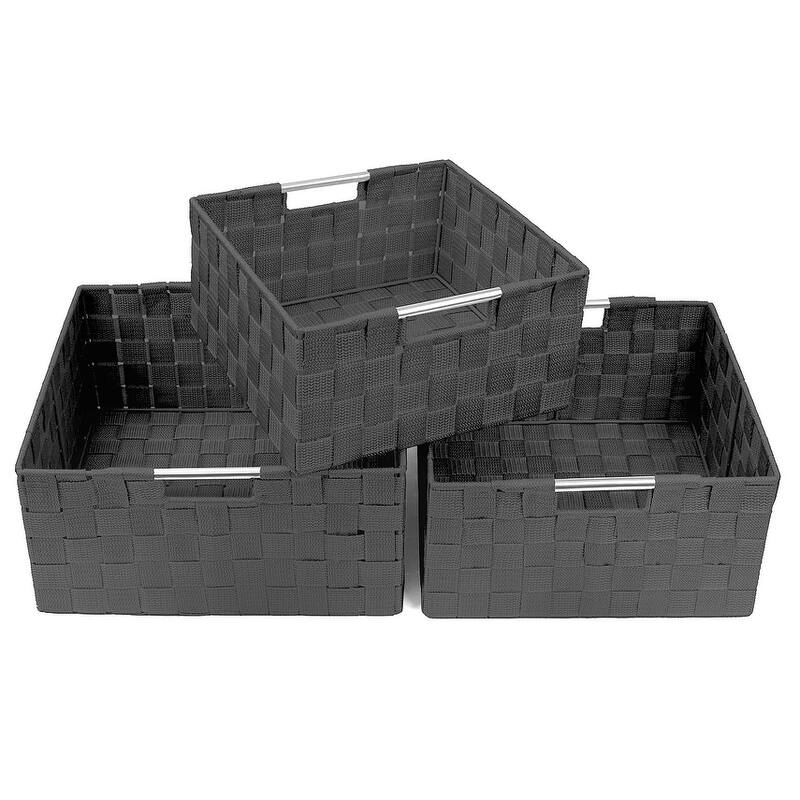 Storage Box Woven Basket Bin Container Tote Cube Organizer Shelf Organizer with Built-in Carry Handles