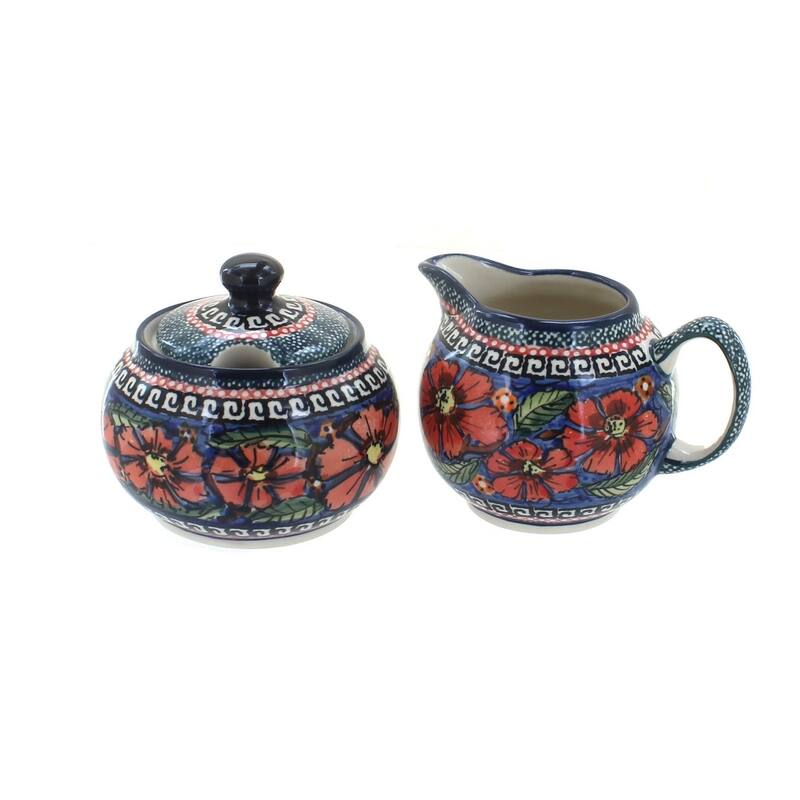 Blue Rose Polish Pottery 694-711 Zaklady Cream & Sugar Set - Jungle Flower