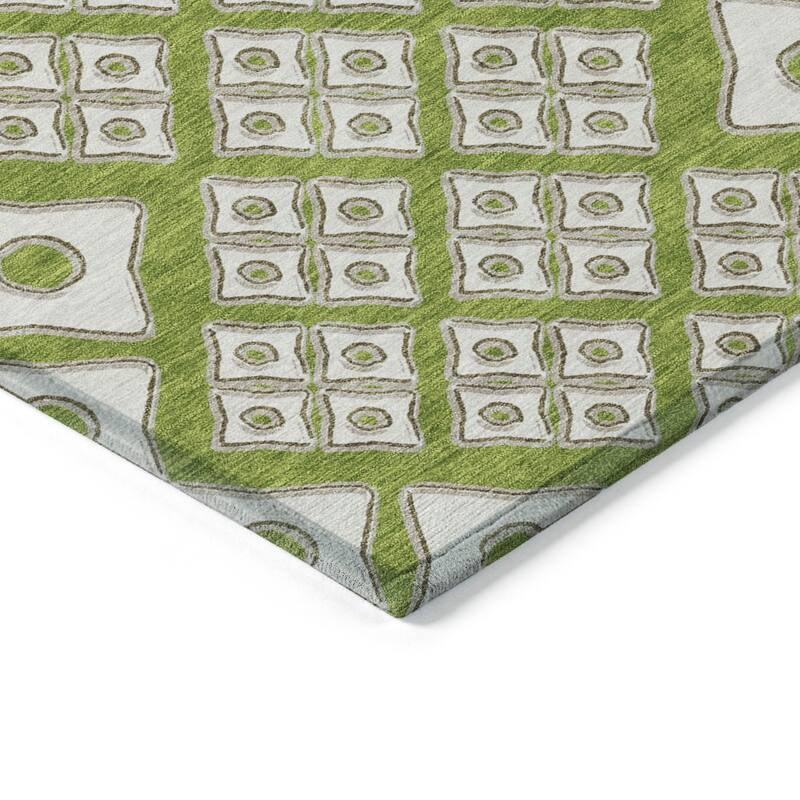 Lime Green And Ivory Geometric Washable Indoor Outdoor Area Rug - 5' X 8'