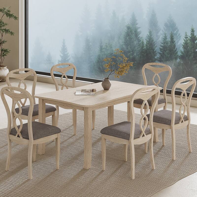 Javlergo 5/7-Piece Solid Wood Dining Set with Curved Edge - 7-Piece